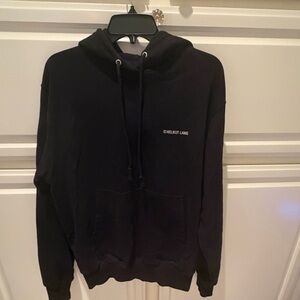 Helmut Lang Black Hoodie Hooded sweatshirt with vintage ski resort map on back.